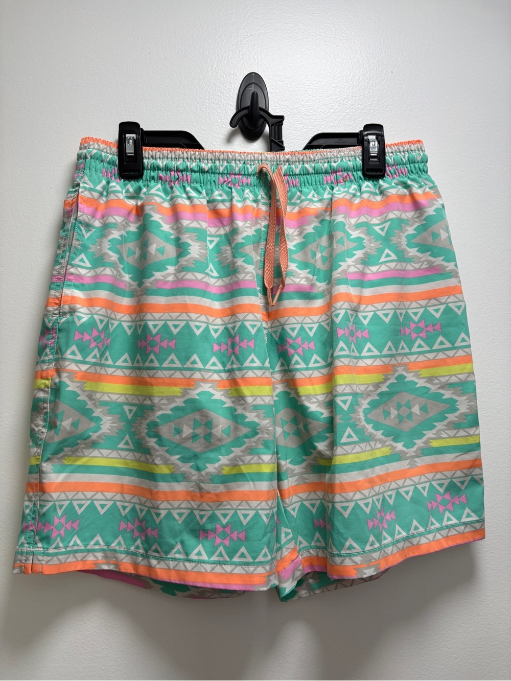 chubbies Mint Green Aztec Swim Trunks with Coral Accent